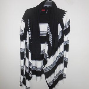 Red size large black and white stripped sweater.